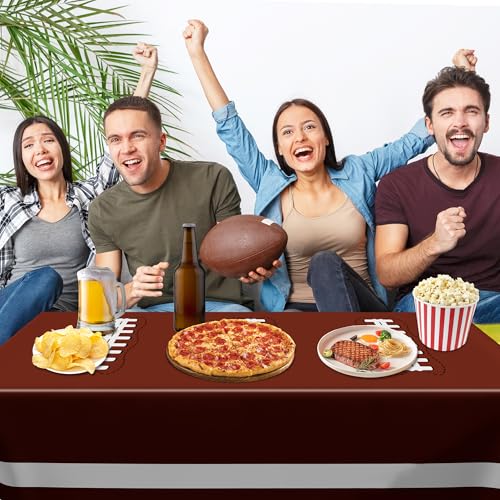 Image of QZYL Football Party Supplies, Disposable Football Tablecloth, 4 PCS Table Cloth with 2 Styles, Touchdown Theme Tablecloths, Plastic Table Runner for Game Day Party Decorations
