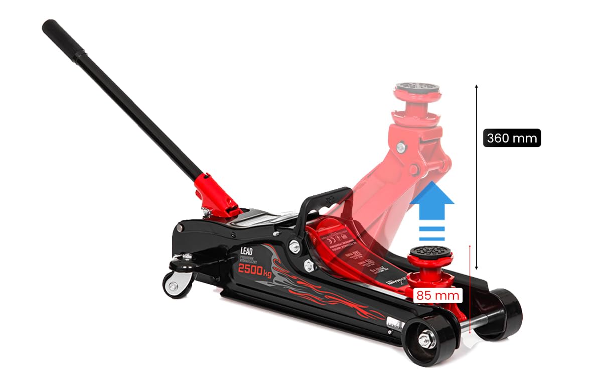 Humberg Wagenheber 2,5t Niedrigprofil | Hydraulischer Rangierheber 80-360mm | Mit Gummiauflagen