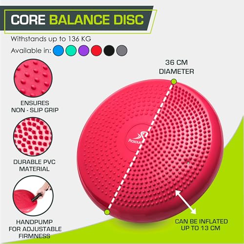 Image of ProsourceFit Core Balance Disc Trainer, 14 inch Diameter with Pump for Fitness, Balance Training, or Seating; Wobble Board for Core Stability; Flexible Floor Cushions
