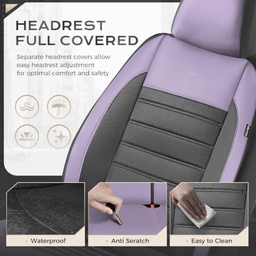 Image of Coverado Car Seat Covers Full Set, Luxury Leather Car Seat Covers, Automotive Front and Rear Mesh Seat Covers, Full Set 5 Seats, Purple&Black Seat Covers for SUV Sedan Truck