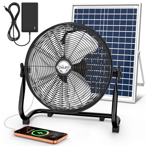 ZMLBTF 14' Solar Powered Fan with 20W Solar Panel & Rechargeable Battery, Portable, Quiet 12 Speed...
