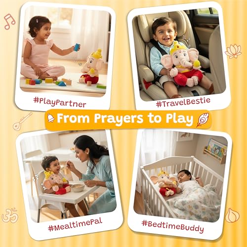 Image of WonderBuddy Divine Mantra Chanting Baby Ganesha with 10 Preloaded Mantras & Aartis, Musical Soft Plush Toy, Best Gift for Infants, Toddlers & Kids (Medium - 25 Cm)