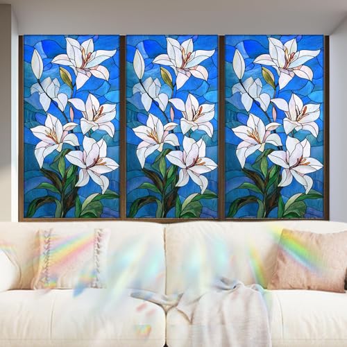 Image of Nuxovilar Gothic Rainbow White Floral Pattern Window Film 17.5x39.3 PVC