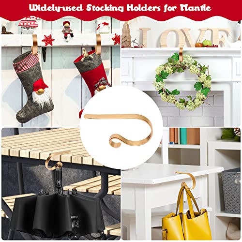 Zysun Christmas Stocking Holder,4 Pack Stocking Holders For Mantle,Non-Slip Stocking Holders For Christmas Decorations,Lightweight Stocking Hangers For Mantel Fireplace With Adjustable Design,Gold #TOP5
