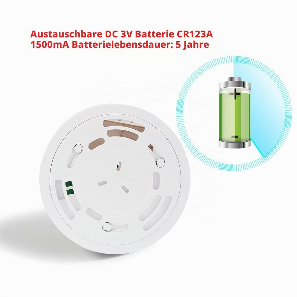 HEIMAN WLAN WiFi Rauchmelder mit App und Austauschbarer Batterie, 85dB Alarm Brandmelder mit Stummschalt-Taste, EN 14604 Standard,Smarter Feuermelder 85dB (5)