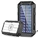 Solar Charger 26800mAh,GRDE Wireless Portable Solar Power Bank Panel Charger with 28 LEDs and 3 USB Output Ports External Backup Battery Huge Capacity Phone Charger for Camping Outdoor for iOS Android