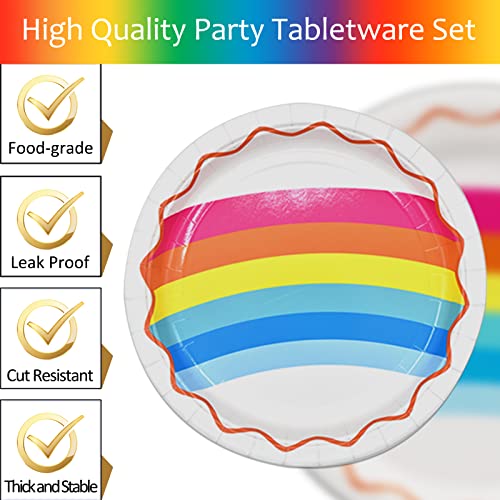 Dylives 144 Pcs Rainbow Party Supplies Pack, Rainbow Birthday Party Decorations Pride Colorful Stripe Favors Disposable Tableware Set - Dinner Plates, Cups, Napkins And Cutlery (Serves 24) #TOP3