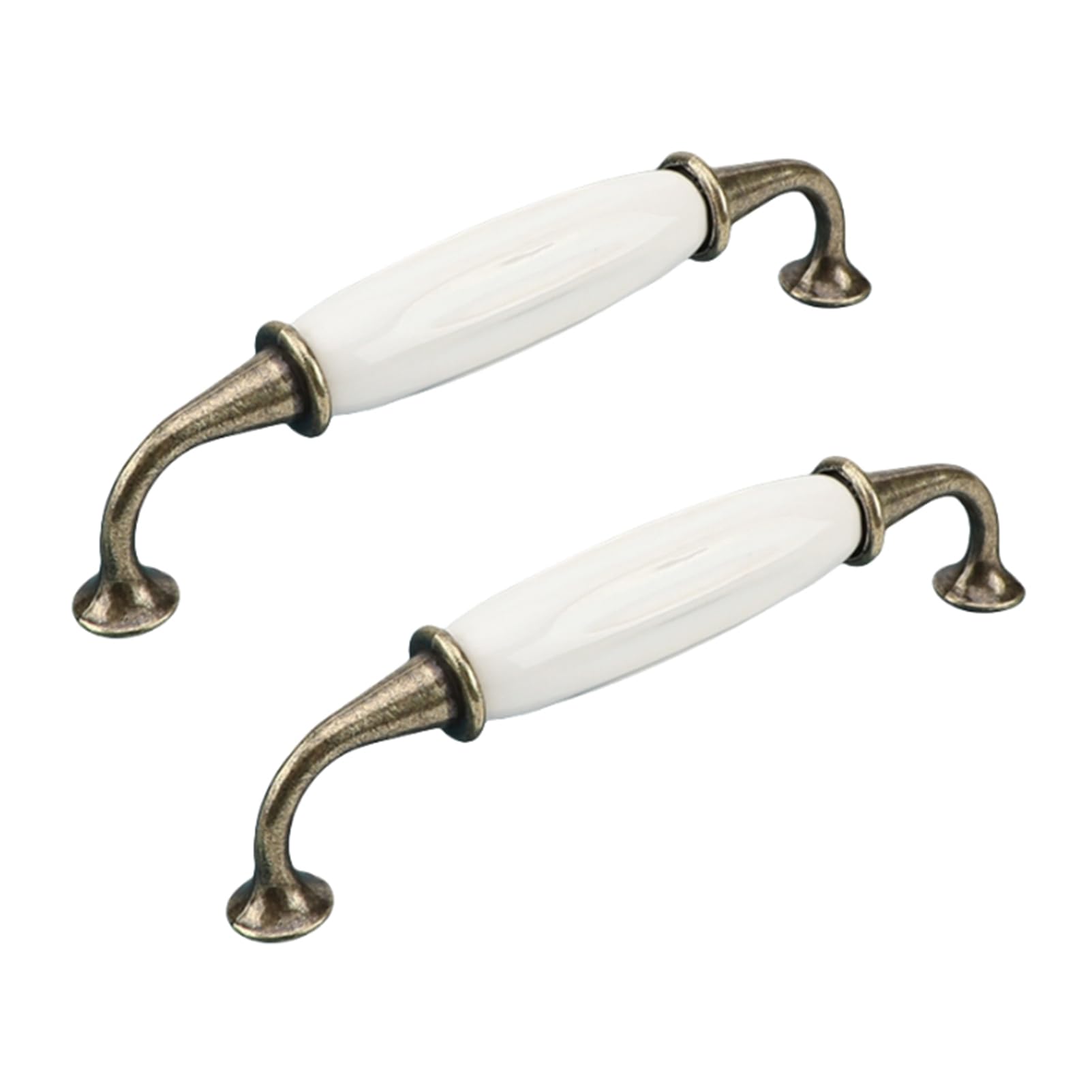RSWZSFL 2 Pack Ceramic Handles European Style Vintage Drawer Handles Cabinet Door Handles Cupboard Handles Wardrobe Handles Furniture Handles Zinc Alloy Kitchen Door Knobs (Bronze+White,Pitch:128mm)