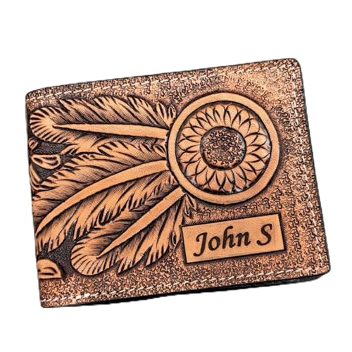 DANIEL'S ARTPLANET Western Leather Cowboy Wallet for Men Floral Rodeo Embossed Wallet Bifold Tooled Leather Wallet 10 Slots (Style #3)