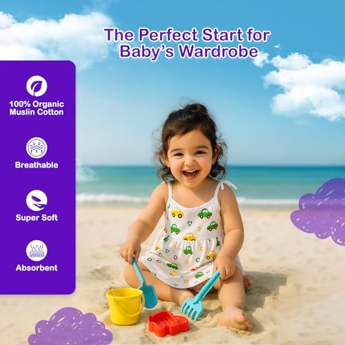 Image of Kidbea Cotton Baby Dress for Girls | Soft Sleeveless Summer Dress for Girl | Cute Printed Newborn Baby Muslin Frocks with Tie-Up Closure