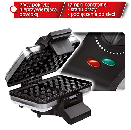 MPM S633G Waffeleisen für 2 Dicke belgische Waffeln, Temperaturregler, Antihaftplatten, Silber, 1200W S-633G – Bild 4