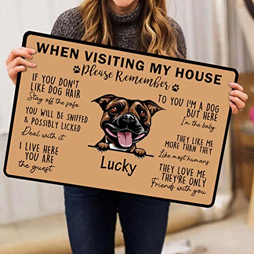 InterestPrint Custom Dog Welcome Mat - 'When Visiting My House, Please Remember' Decorative Mat for Front Door