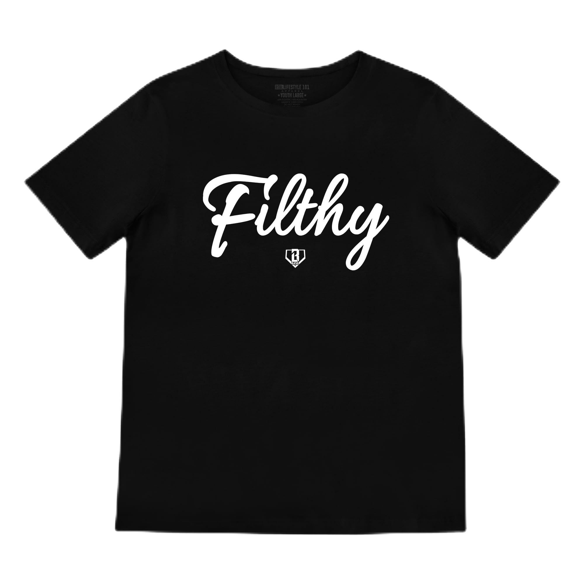 BL101 Youth Filthy Baseball Graphic Tee for Boys - Black/White, YL
