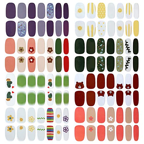 LIULI 8 Patterns Full Nail Polish Stickers Pure Color Nails Strips Full Nail Wraps Decal Adhesive False Nail Design Manicure Set for Women Girls Fingernails Toenails Nail Tips