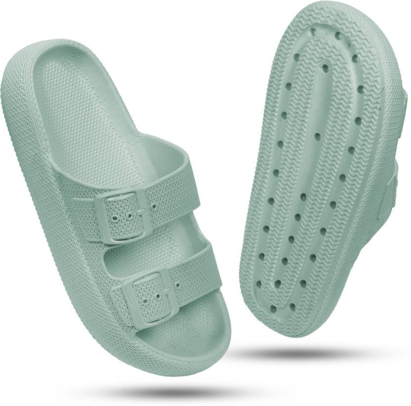 Double Buckle Sandals Adjustable EVA Comfort Flat Waterproof Rubber Cloud Slides Slippers for Women(Green-6) (B0CWV9P34D) Amazon Price History, Amazon Price Tracker