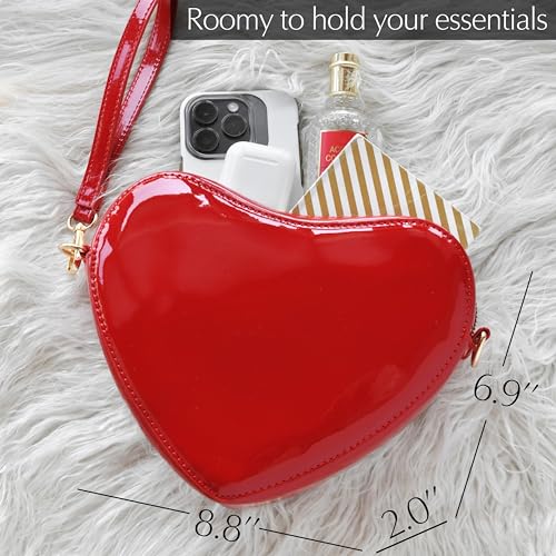 Heart Women Shoulder Bag Glossy Vegan Leather Chain Cross Body Bag Cosplay Purse4