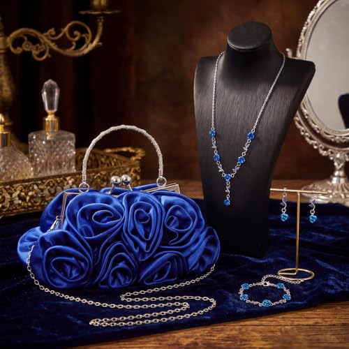 Image of Hicarer 5 Pcs Women Rose Clutch Purse Rose Jewelry Accessories Set