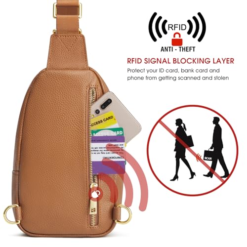 Image of Kattee Sling Crossbody Bag for Women, Leather Fanny Pack Crossbody Sling Bags, RFID Purse Chest Bag Small Daypack for Women