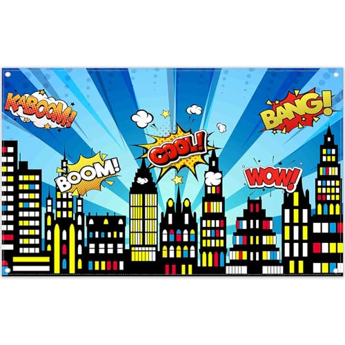 ZTHMOE Fabric 72x43inch Superhero Cityscape Backdrop