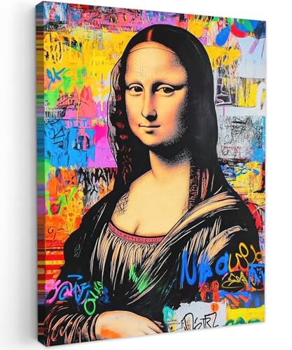 MuchoWow© Impression sur Toile Photo Peinture 50x70 cm Tableau Decoration Murale Chambre Salon Maison Deco Cuisine Graffiti - Néon - Mona Lisa - Art - Da...
