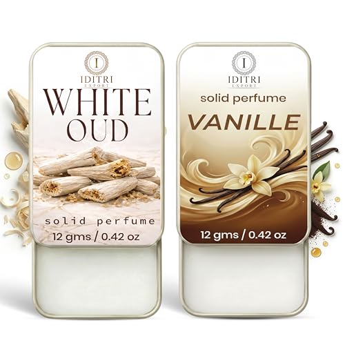 Image of Solid Perfume |Vanille&White Oud Alcohol Free Wax Perfume Balm, Long Lasting | Pocket Tin 12g, Pack Of 2| Non Greasy Smooth Glide, Travel Friendly Men And Women