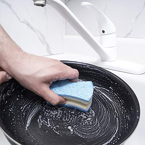 Image of Non-Scratch Scrub Sponge with A Comfortable Grip, Heavy Duty Duel Sided Kitchen Scrubber Sponge Cellulose Scrub Sponge, Scratch Free, with Scouring Pad Set, 1 Sponge, Blue