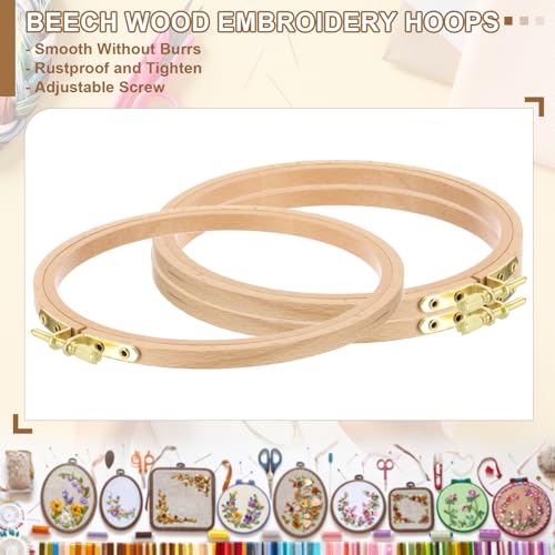 Image of PATIKIL 2 Pieces 12 Inch Embroidery Hoops Round Adjustable Beach Wood Circle Cross Stitch Hoop Ring Bulk for Embroidery Art Craft Handy Sewing Decoration