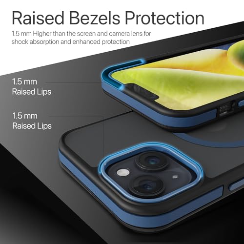 Image of Vaku Luxos Elementrix Magpro Back Cover Case for iPhone 15 Shockproof Scratch Resistant Slim Thin Military-Grade Protection Support Mag-Safe Wireless Magnetic Charging - Blue