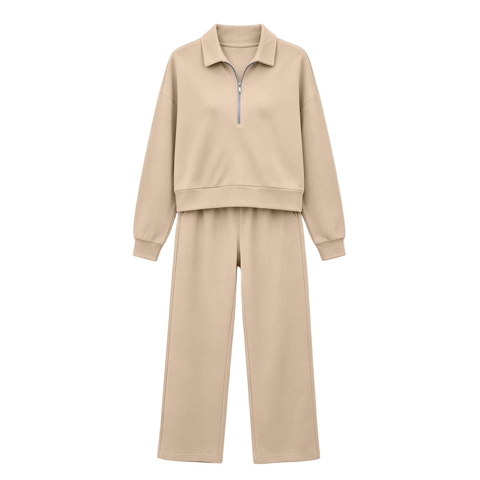 Survêtement surdimensionné pour femme - Survêtement pour femme - Grandes | Col polo avec demi-fermeture éclair, sweat-shirt droit, pantalon de jogging deux pièces avec poches, survêtement élégant et