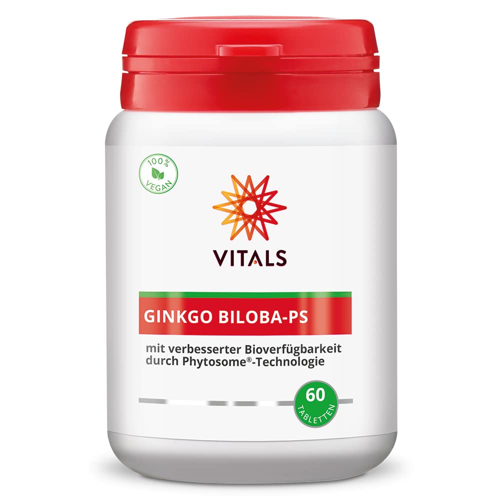 Vitals Ginkgo Biloba PS - 60 Tabletten, vegan. Mit Virtiva und Phytosome für verbesserte Bioverfügbarkeit. Für Konzentration, Gedächtnis und geistige Leistung.