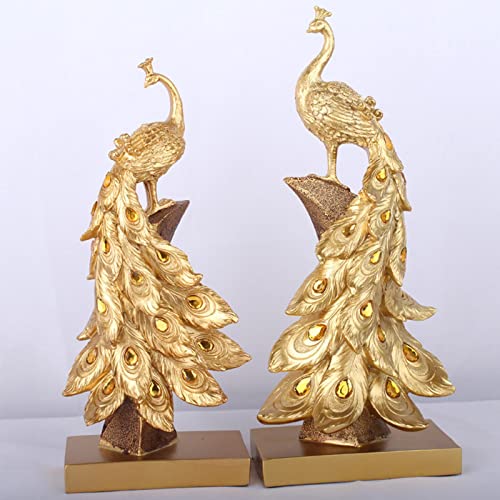 Estatua decorativa de pavo real en resina dorada miniatura 5