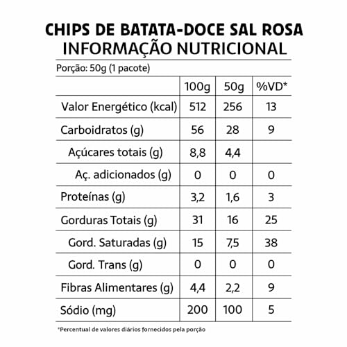 Chips de Batata-Doce Sem Glúten Belive temperados com Sal Rosa do Himalaia 50g