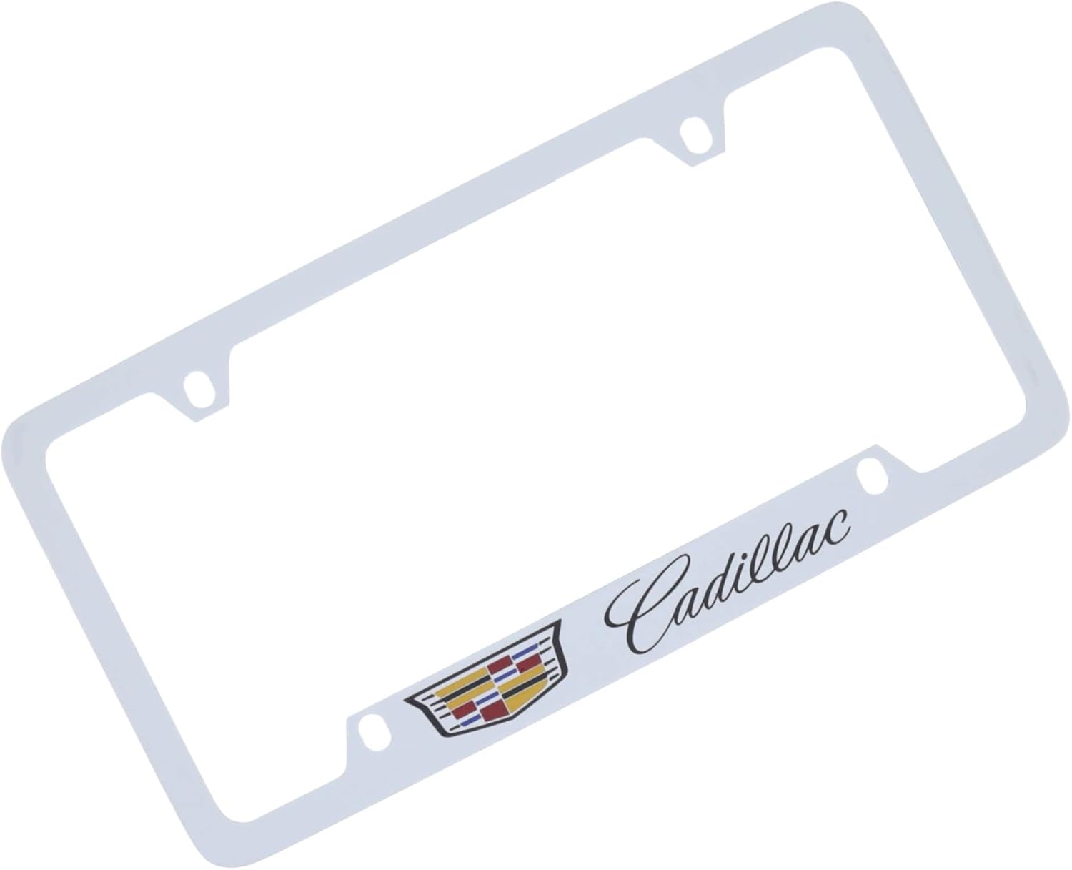 License Frame Inc. Cadillac with Crest Brass License Plate Frame with Chrome Finish (4 Hole)