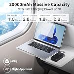 JUOVI Laptop Power Bank 20000mAh 90W USB C Portable Charger Fast Charging 4-Port(2C+2A) External Battery Pack for MacBook Laptop Tablet Phone Galaxy Steam Deck, Perfect for Travel & Business