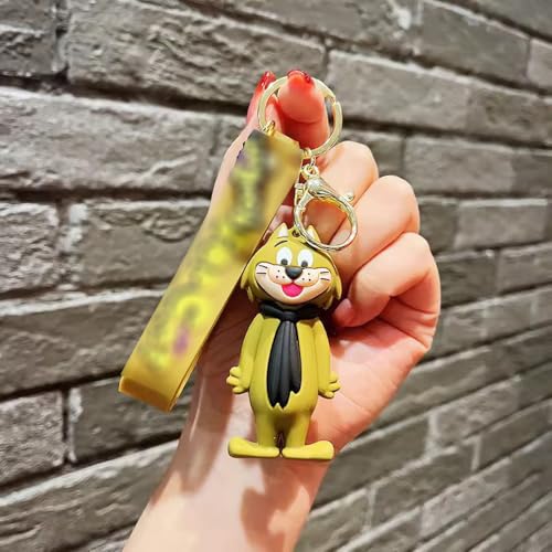 Penny Wise® Stylish Cute 3D Cartoon Keychain | Durable Metal Key Ring for Car, Bike & Home Keys | Hand Strap & Bag Charm | Lightweight & Everyday Use, 1 pc. (Top Cat - Dark Brown)