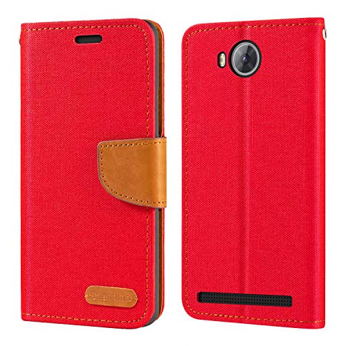 Custodia Flip in Tessuto Oxford e Pelle PU Compatibile con Huawei Y3 ii, Cover Protettiva con Chiusura Magnetica e Tasche per Carte (Rosso)