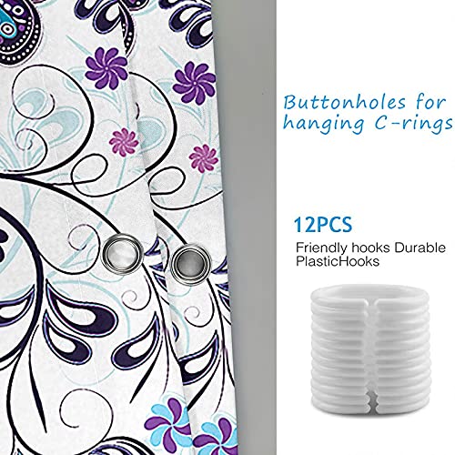 Rideau de douche polyester 165x180cm avec crochets motif violet