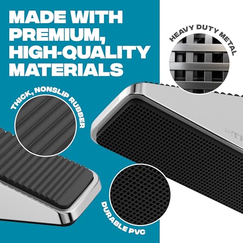 Image of Strongest Home 2-Pack XL Heavy Duty Door Stoppers for Bottom of Door - Durable Door Stop Wedge with Superior Grip, X-Large Rubber Door Stopper Wedge for Large Gaps & Any Surface, 5-Inch Long - Chrome