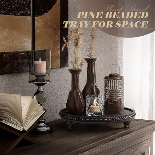 EOSAHR Round Wood Riser with Beads for Bathroom Decor, Distressed Black - Image 4
