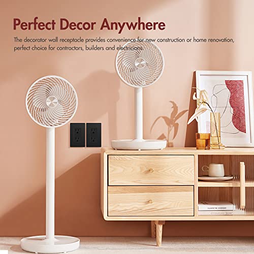 Tamper Resistant Outlet, Wall Outlet Decora Outlet 15 Amp Outlet, Electrical Receptacle Duplex White Outlet, Self-Grounding, Child Proof Safety Black (15A Outlet With Wallplates 10Pack) #TOP6