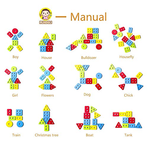 RUIDELI Wooden Educational Geometric Toys, Preschool Learning Shape Color Recognition Geometric Stacking Blocks, Toddler Geometric Sorting Board Blocks