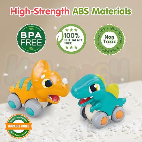 Image of Kidology Push & Go Dinosaur Cars Toy for Toddlers, Friction Powered Dino Cars Set of 4, Mini Pull Back Vehicle, Montessori Educational Toy for Boys & Girls, Birthday Gift for Kids