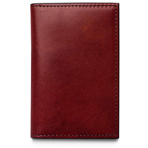 Image of Bosca Men's Leather Card Holder Wallet - Italian Full Grain Vegetable Tanned Credit Card Case - 6 Card Slots, 2 Receipt Wells - Classic Glossy Finish - Gift-Ready Packaging - Dark Brown