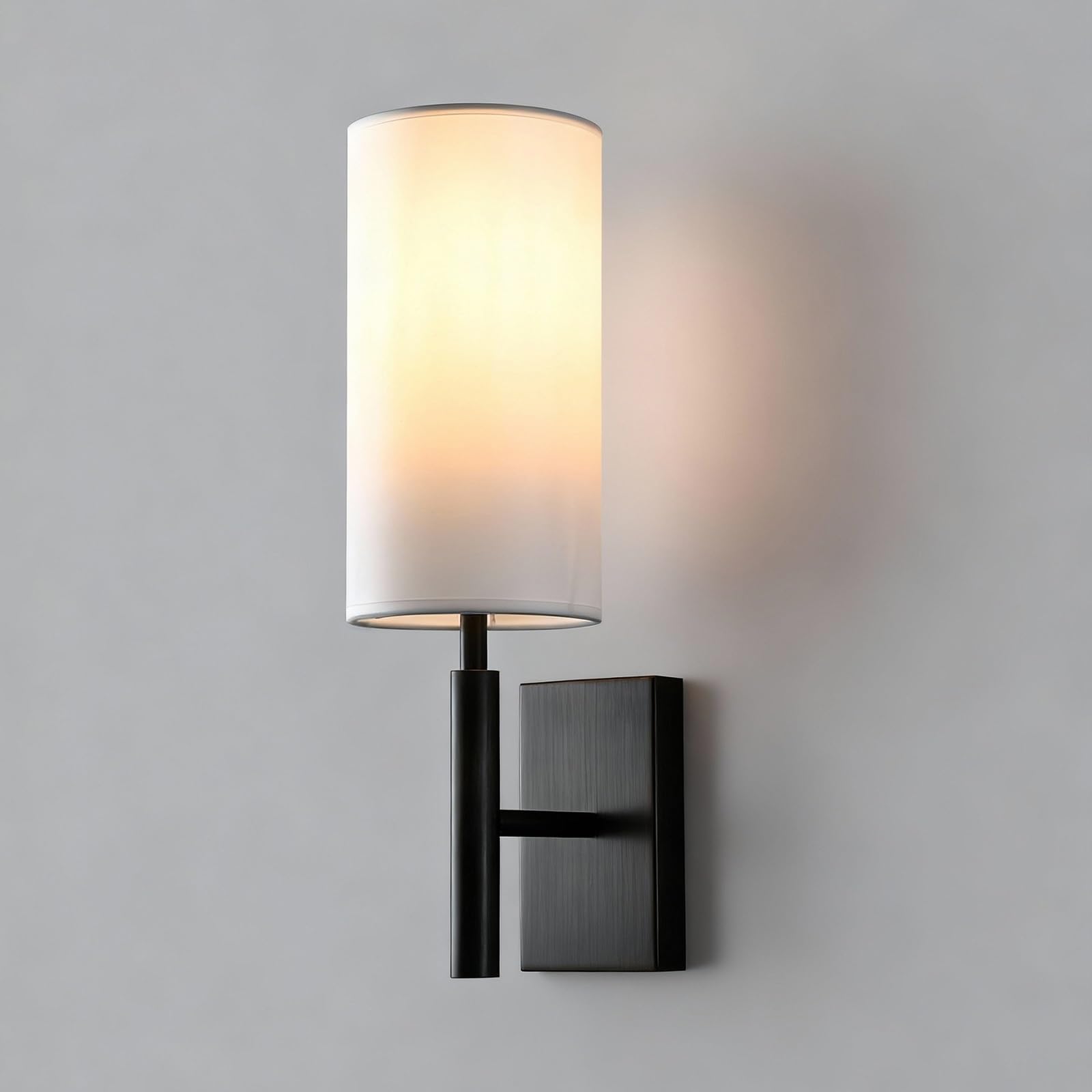 SXWNBIFH Simple Fabric Wall Lamp Cylindrical Design Wall Light Black Wall Sconce with Metal Bracket Hardwired Indoor Wall Lights for Bedroom Living Room Vanity Bathroom