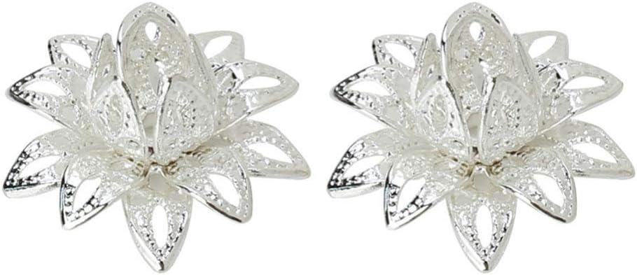 SUPVOX 20Pcs Lotus Flower Bead Caps Silver Filigree End Caps for Jewelry Making Necklace Bracelet Accessories 0.62 Inch Copper Holder - Image 2