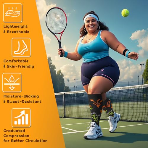 Image of Plus Size Compression Socks for Women & Men 3 Pairs, Wide Calf Extra Large 20-30 mmHg Knee High Support Socks for Travel, Running, Nurse