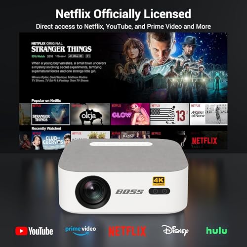 Image of BOSS S28A Pro 4K Smart Android Projector 16000 Lumens | QLED 4K Ultra HD | Ai Auto Focus & Keystone | WiFi 6 | Bluetooth 5.2 | OTT Streaming Apps | Home Theatre & Office Use