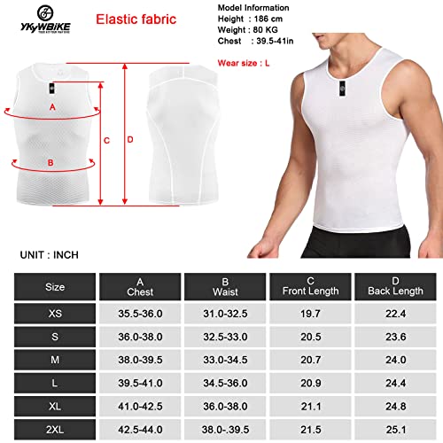 Ykywbike Men's Cycling Base Layer Sleeveless Cycling Jersey Men Quick Dry Bicycle Undershirt Mesh Bike Base Layer Vests White #TOP7