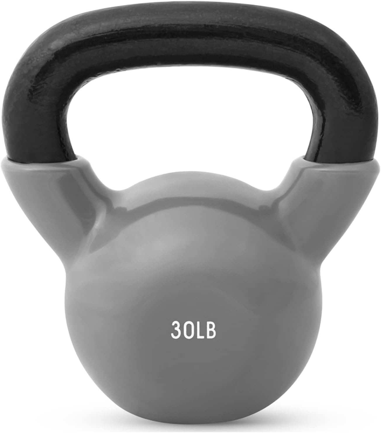 JFIT Kettlebell Weights Vinyl Coated Iron - 12 Size Options, 5lbs-50lbs - Coated for Floor and Equipment Protection, Noise Reduction, Ballistic, Core, Weight Training 30LB - Gray