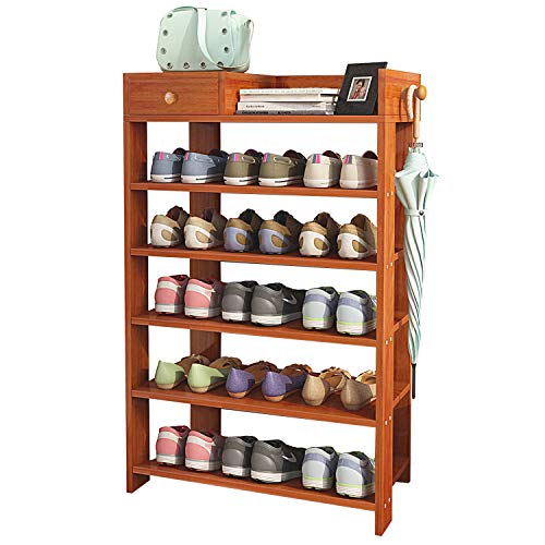 Get Discount Offer Jerry & Maggie -Wood MDF Board Shoe Rack Shelf with One Drawer Clothes Rack Shoe Storage Shelves Free Standing Flat Racks Classic Style - Multi Function Shelf Organizer (NATURAL WOOD, 30" x 12" x 38")